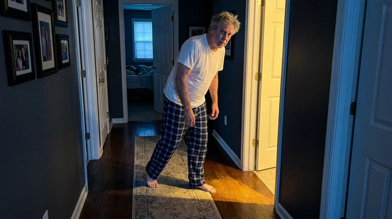3 AM in the hallway, walking back from the bathroom — the symptom every man over 50 knows
