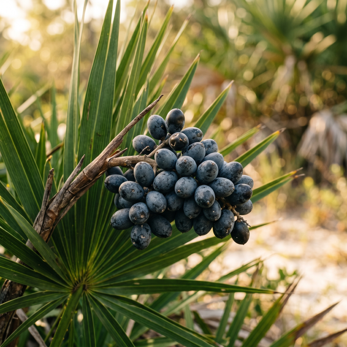 Saw Palmetto — saw palmetto berries on the plant in Florida scrub