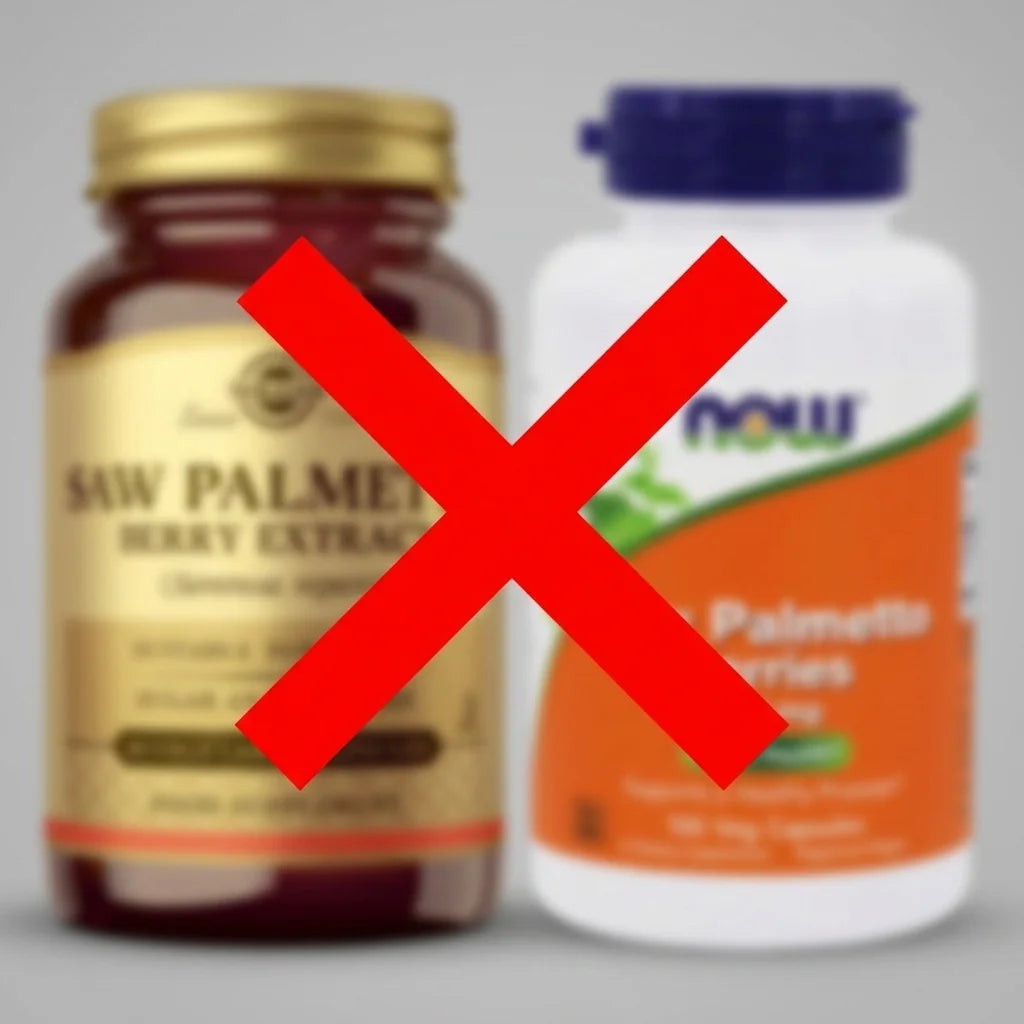 Pharmacy-shelf saw palmetto bottles — the wrong form, the wrong dose, the wrong outcome